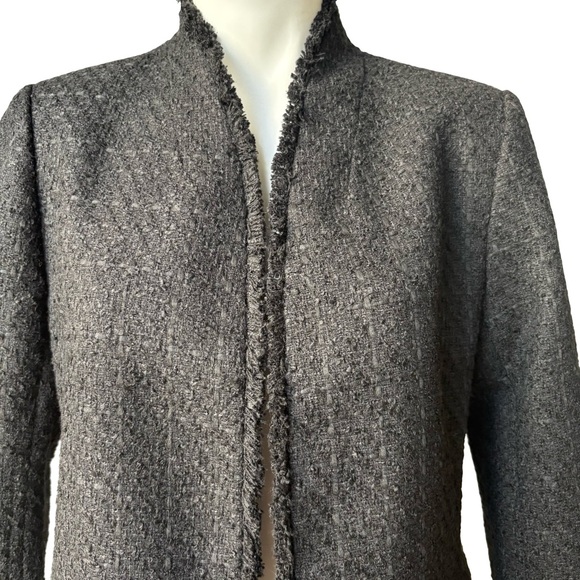 NWT, Ann Taylor Black Textured Fringe Trim Open Front Jacket, Sz M - Picture 11 of 15